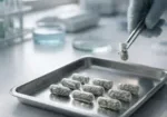کپسول‌های پیوند مدفوع در آزمایشگاه برای درمان سرطان، نمایش افقی با نور طبیعی و جزئیات واقعی